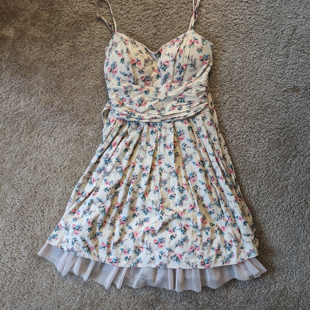 B. Smart Cream Floral Dress with Spaghetti Straps